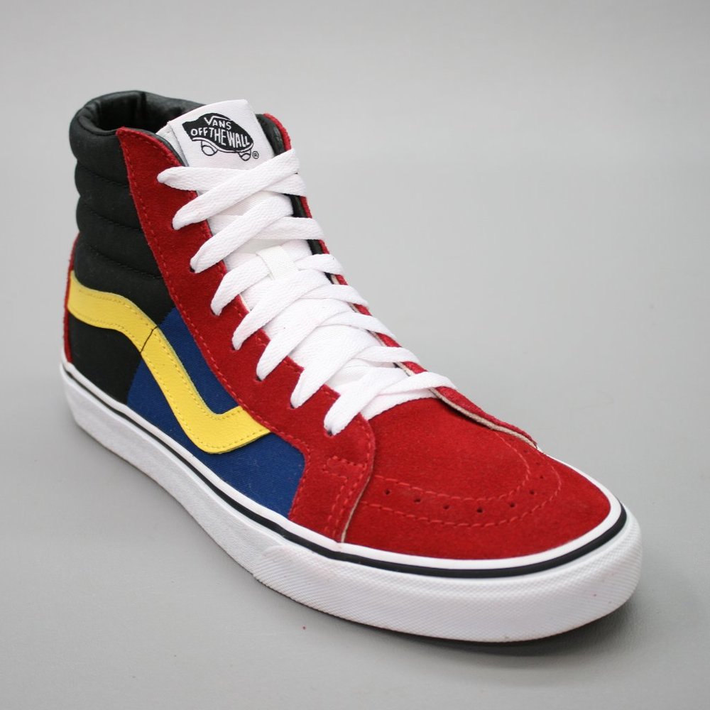 Vans Men's 8 Off The Wall SK8 Red Blue Yellow Black Suede Skate Sneakers  721454